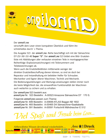 Amazone Sämaschine/Drillmaschine Typ D7-25/30/33/40 Super „S“ Bild- Ersatzteilliste & Explosionszeichnungen - annoligno 523